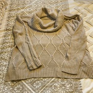 Cowl neck cable sweater